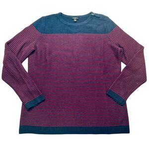 Talbots Striped Knit Pullover Sweater Womens Petite M Navy Preppy Cotton America